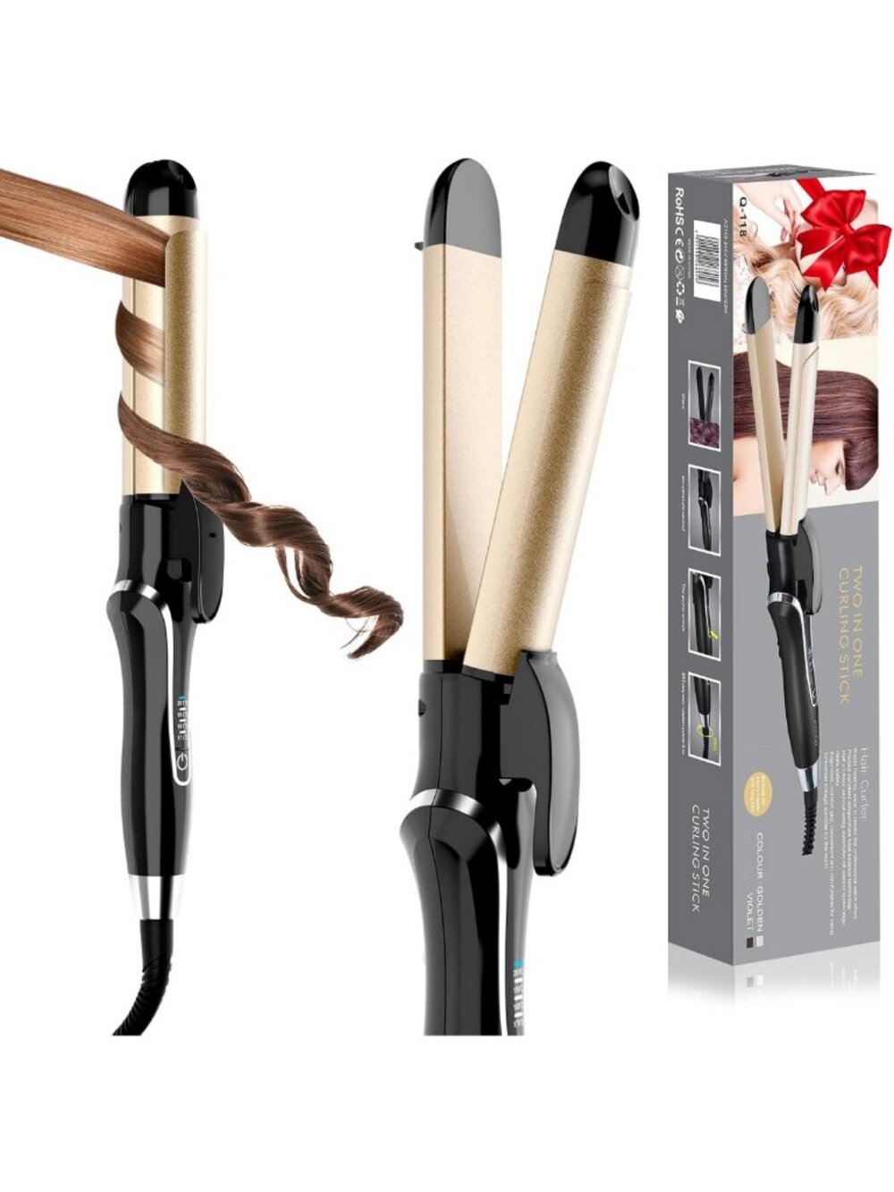 1.25" Ceramic Curling Wand & Hair Straightener, Adjustable Temp, Dual Voltage
